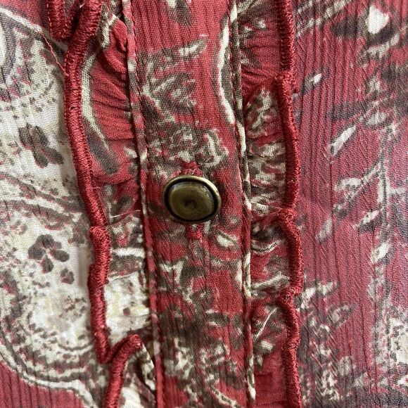 Jones & Co Women's Red Paisley Floral Button Up Shirt Size 20W Ruffle Boho Flowy - Picture 8 of 11